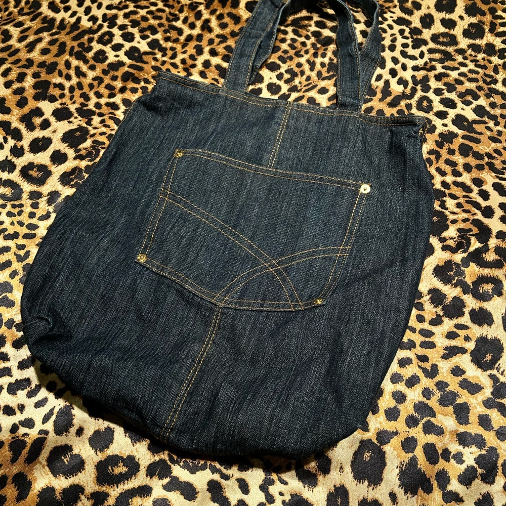 Vintage Y2K Large Dark Wash Denim Tote Bag - Picture 2 of 5